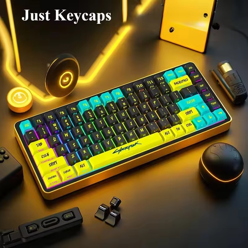 129 คีย์ Cyberpunk Keycap โปรไฟล์เชอร์รี่ด้านข้างแกะสลักโปร่งแสง Keycaps Pbt Custom ปรับ Wooting Key Caps
