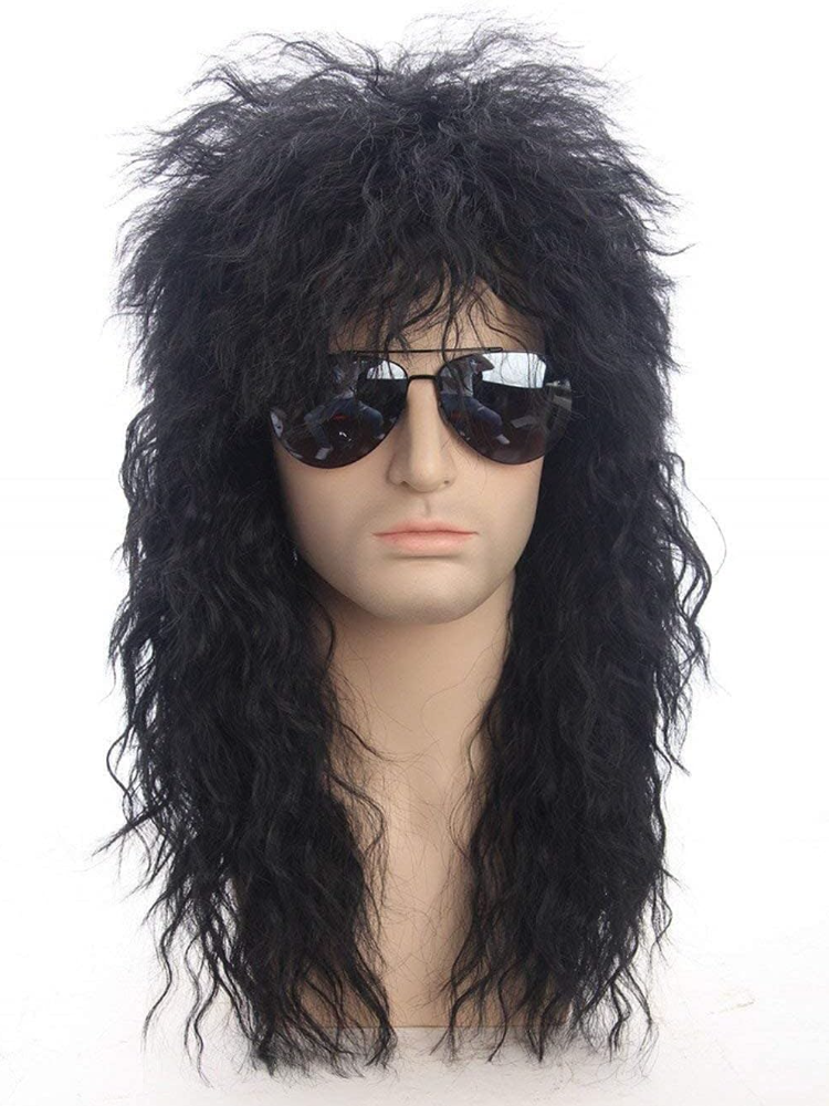 70s 80s Rockstar วิกผมสีบลอนด์ Punk Fluffy Curvy ยาวสําหรับวิกผมผู้ชายปาร์ตี้ฮาโลวีน Mullet วิกผมสังเคราะห์คอสเพลย์ Rock อุปกรณ์เสริม