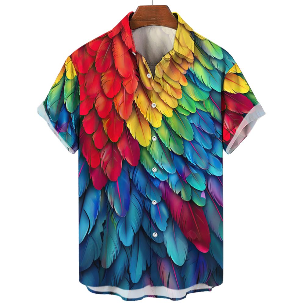 Camicie hawaiane estive camicie da uomo Casual camicie con stampa piuma per uomo risvolto manica corta abbigliamento da uomo camicie larghe Aloha