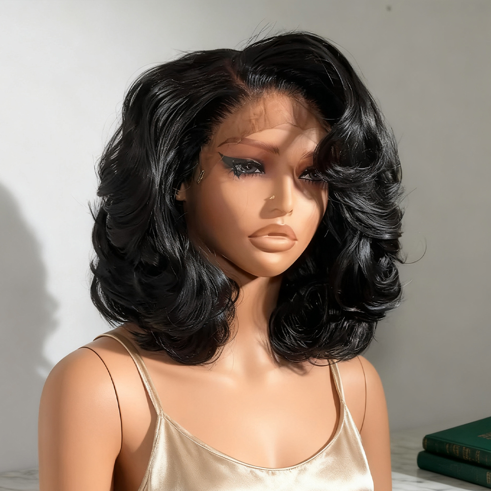 Peruca Curta Bob Ondulada Sem Cola 13x4 HD Lace Frontal 100% Cabelo Humano Brasileiro Pronta para Usar Cacheada Pré-Alongada para Mulheres Negras Envio do Armazém da França
