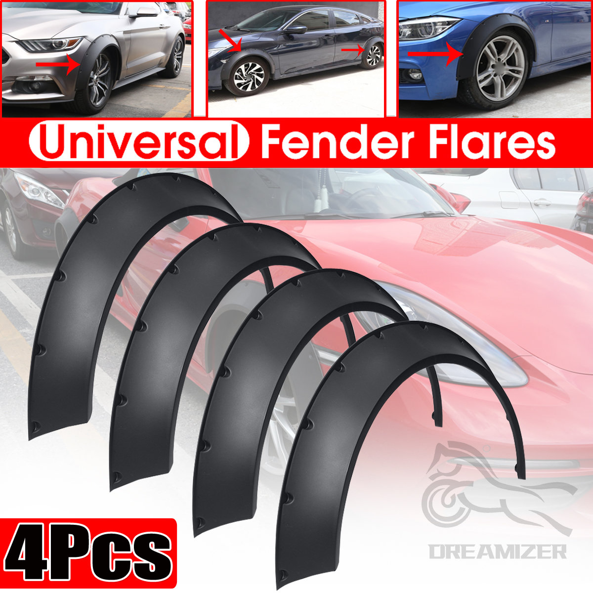 4 buah Universal fleksibel ekstra lebar Body roda lengkungan mobil Fender roda alis roda Fender