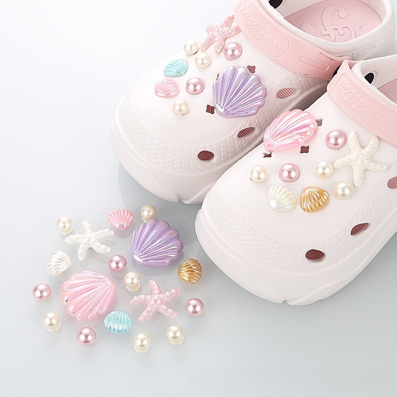 18PCS Shoe Charm DIY Summer Starfish Shell Handicrafts Shoe Decoration Buckle Charms Hole Shoes Accessories