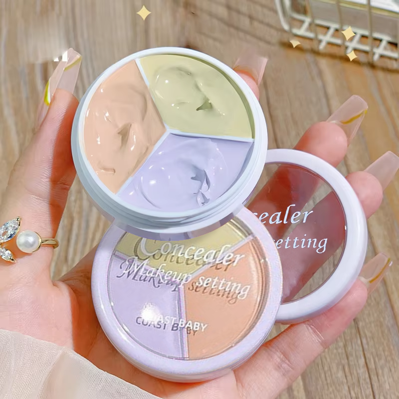 Corrector de cobertura total de 3 colores: corrector impermeable para imperfecciones, ojeras y líneas finas