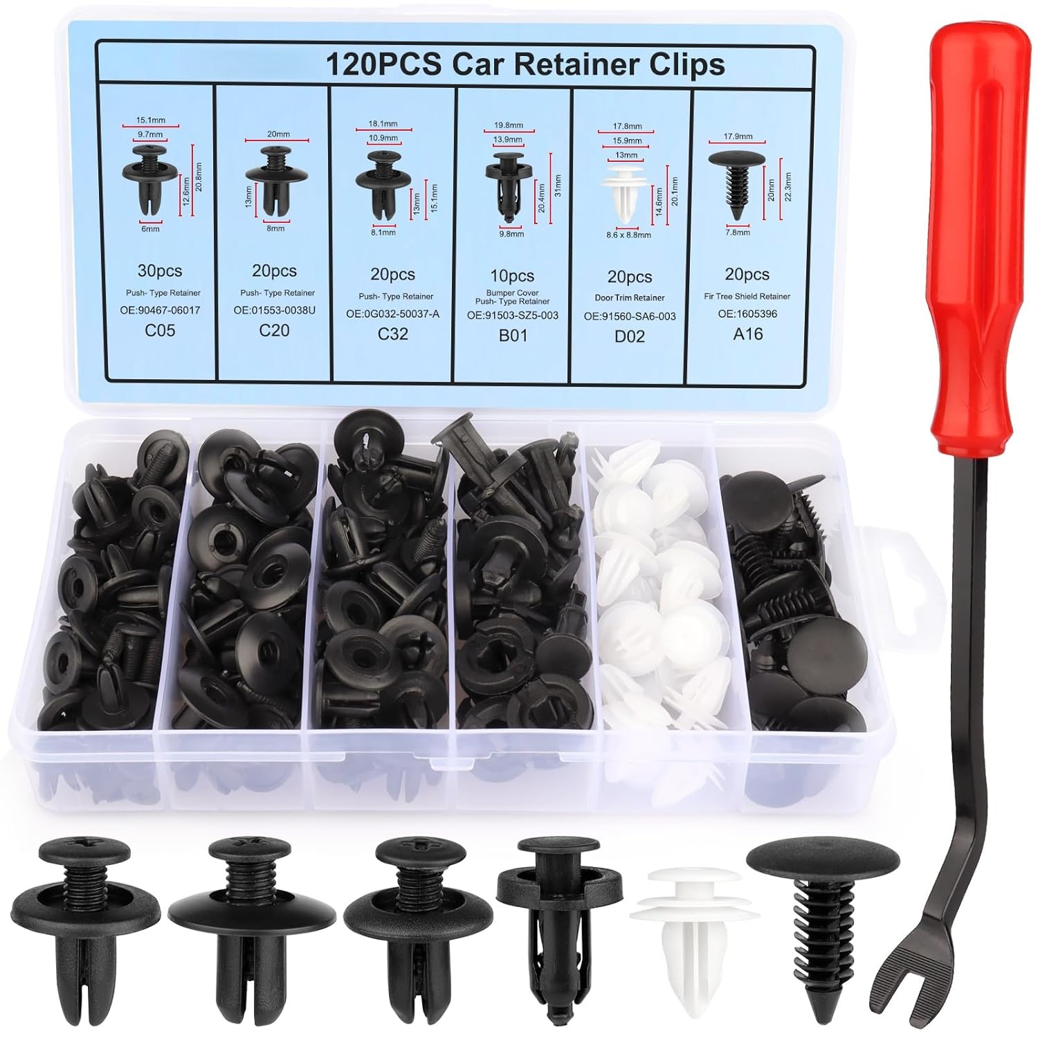 120 STKS Auto Auto Bevestigingsmiddelen Assortiment Clips Plastic Klinknagels Past op Bumpers Spatborden De meeste automodellen Ideaal voor vervanging van lichaamsbevestiging