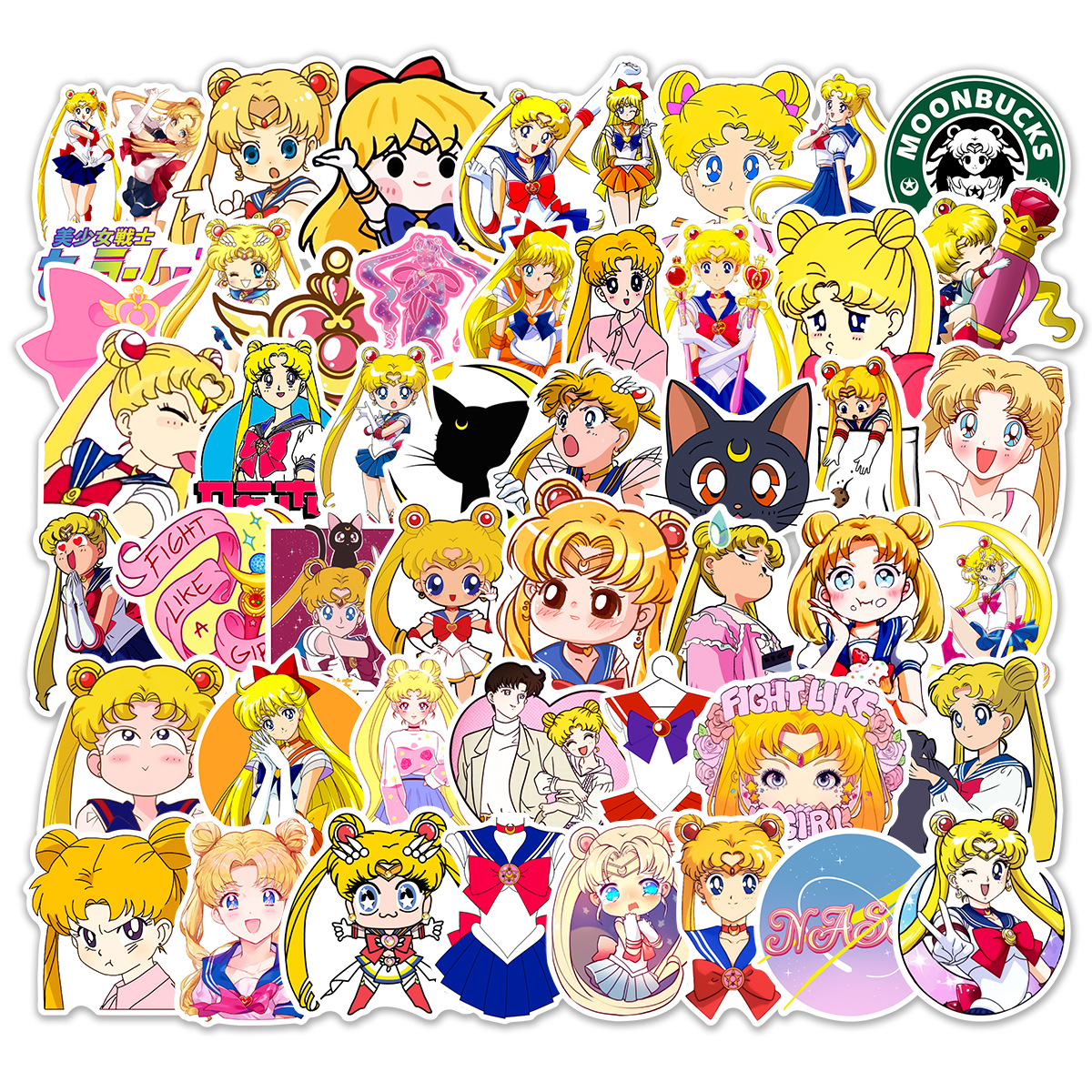 Pegatinas de Sailor Moon para niños, 50 piezas, Kawaii, DIY, equipaje, botella de agua, funda de teléfono, pegatina de dibujos animados, juguetes para niños