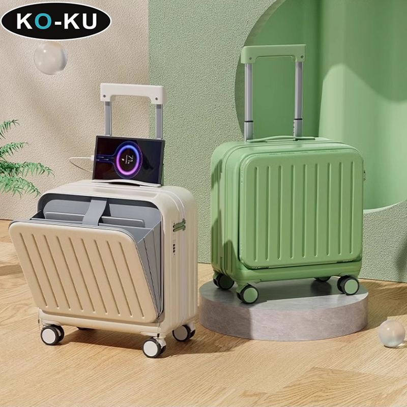 Maleta de mano KO-KU con apertura frontal, caja de embarque de 18 pulgadas, portavasos, interfaz USB, cubierta de carrito, equipaje con contraseña de 20 pulgadas
