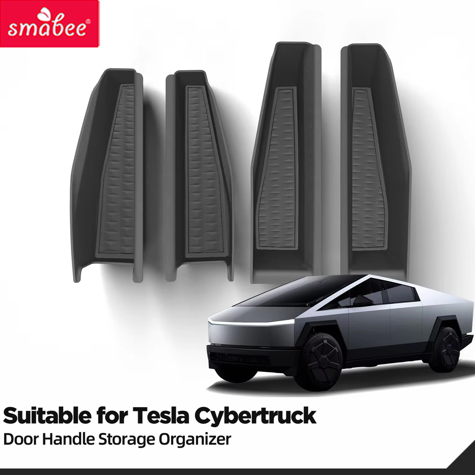 กล่องเก็บของที่จับประตูรถยนต์ Smabee สำหรับ Tesla Cybertruck 2024 2025 (ไม่ใช่ 2026) ถาดจัดระเบียบประตูหน้า-หลัง วัสดุ ABS อุปกรณ์เสริมในรถยนต์