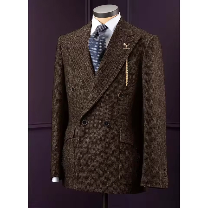 Blazer informal para hombre, chaqueta ajustada en espiga con un solo pecho, chaqueta cómoda y elegante, abrigo para hombre, chaqueta con doble botonadura, traje para hombre