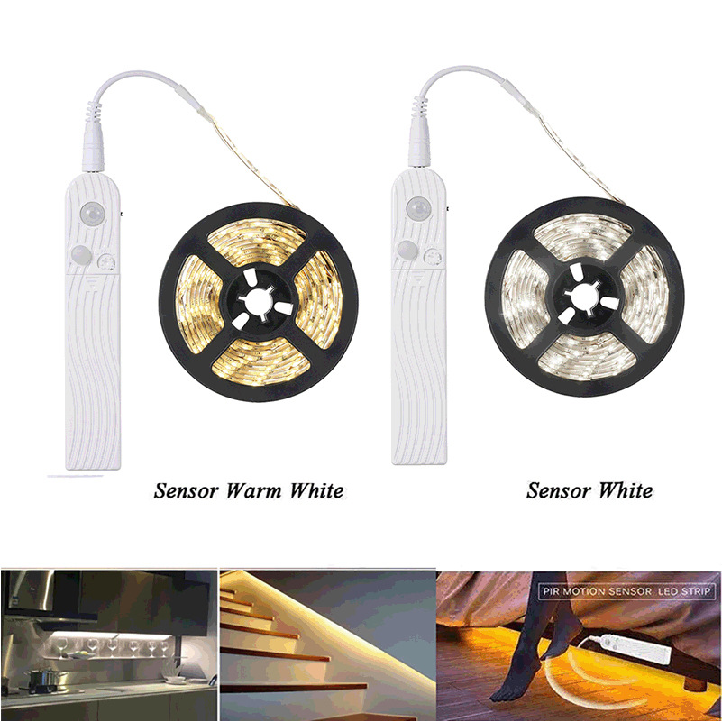5M Batterij Led Strip met PIR Bewegingssensor Inductie Nachtlampje Tape Onder Kast Licht voor Kamer Garderobe Binnenverlichting