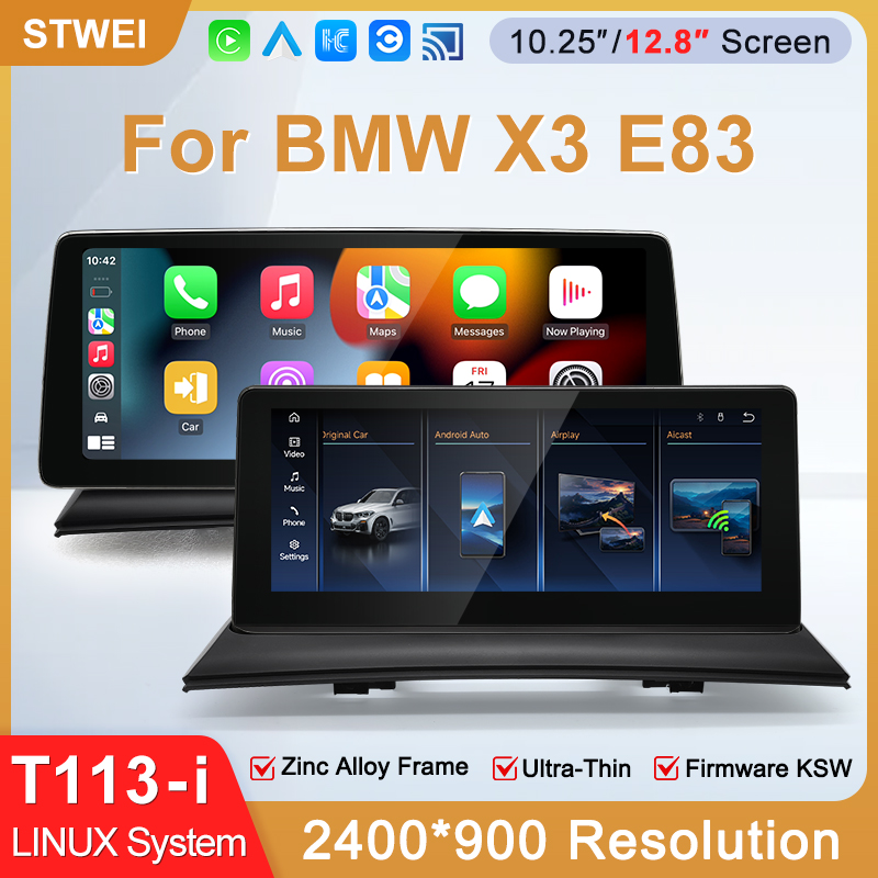 STWEI 2026 New Slim Linux System 12.8inch 2400X900 Resolution For BMW X3 E83 Wireless CarPlay Auto player  KSW Wired USB Screen