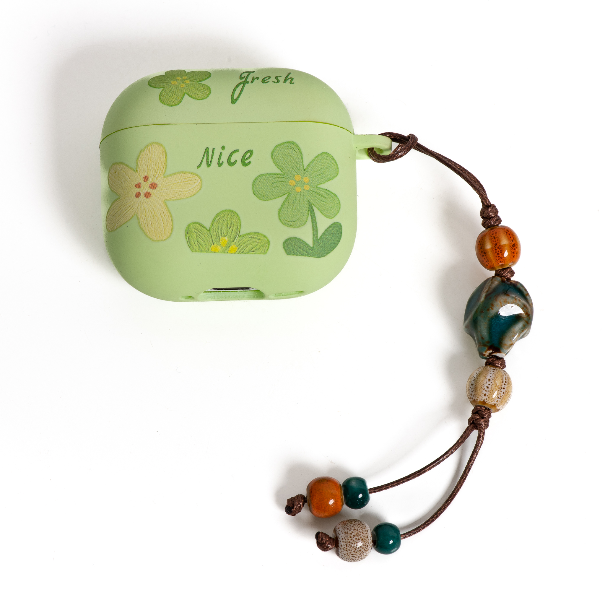 Porte-clés à breloque pêche en céramique Vintage fait à la main, pendentif de sac Boho, amulette porte-bonheur rustique S02-021