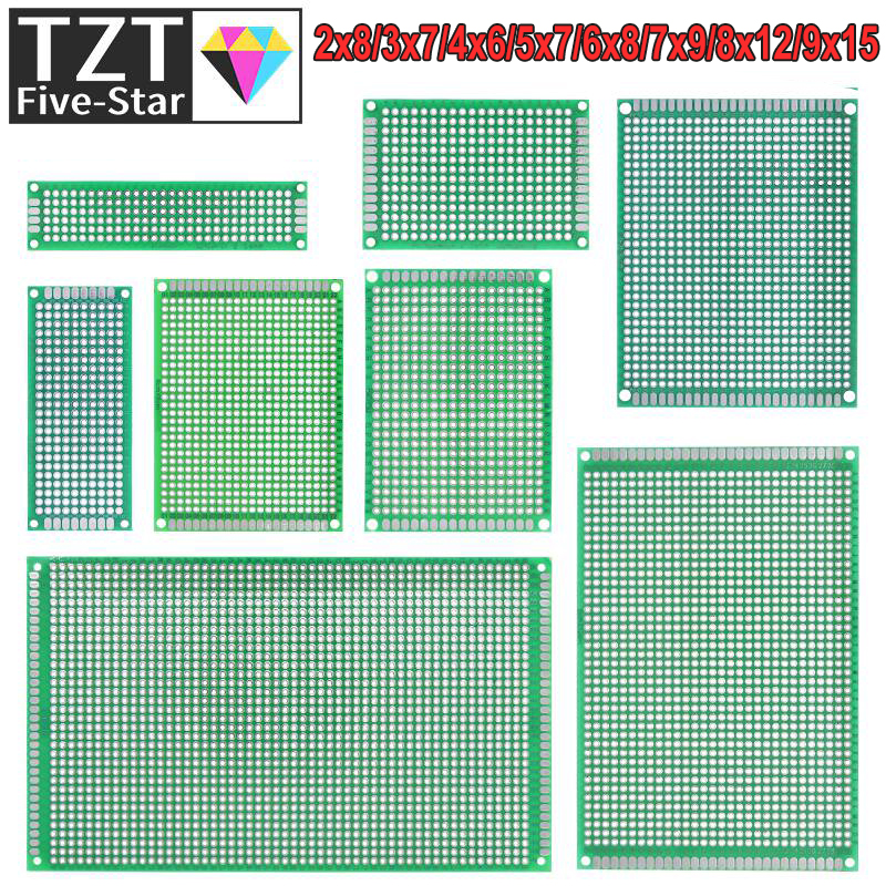 TZT 9x15 8x12 7x9 6x8 5x7 4x6 3x7 2x8 cm Dubbelzijdig Prototype Diy Universele Printplaat Protoboard Voor Elektronische Componenten
