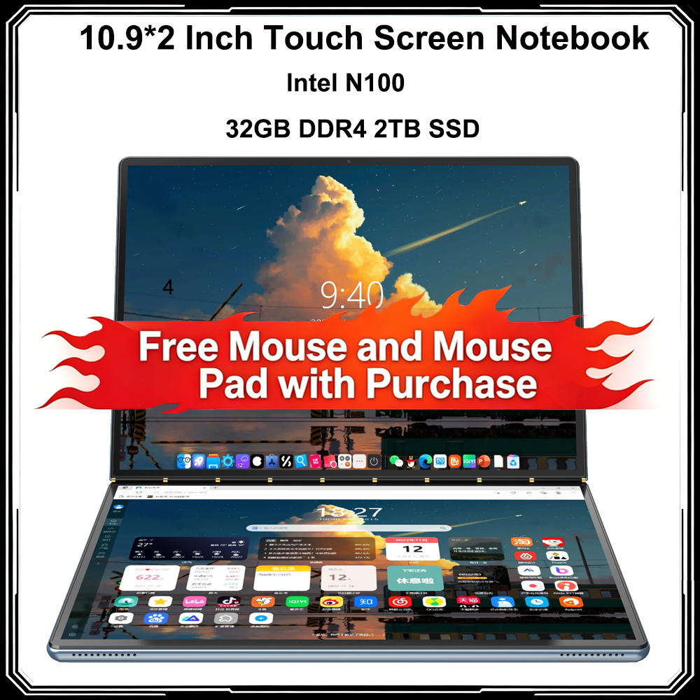 10.9 Inch Dual Touch Screen 2-in-1 Screen Notebook Intel N100 32GB DDR4 2TB SSD WIFI6 Portable Business Laptop For Office Design