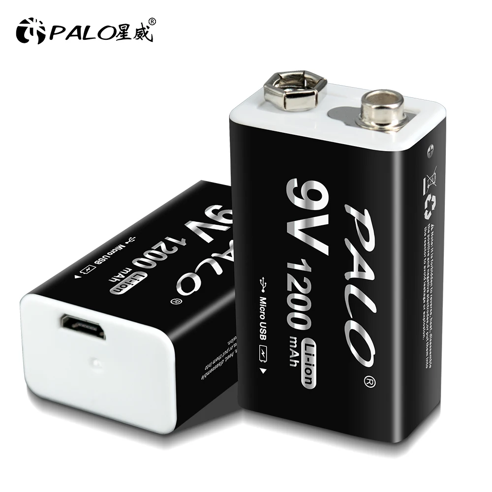 PALO 1200mAh 9V Li-Ion Akku Usb Lade 6F22 9V Lithium-Batterie für Metall Detektor Mikrofon Platz batterien