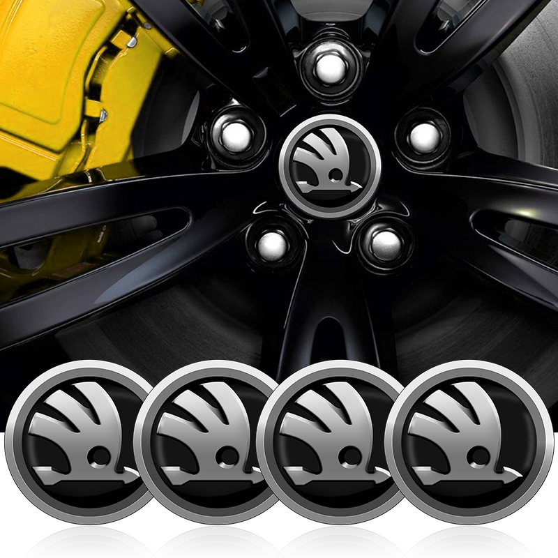 4PCS 56mm ป้ายรถศูนย์ล้อสติกเกอร์ Hub Caps สําหรับ Skoda Octavia KODIAQ Fabia Rapid Superb a5 A7 2 Kamiq Karoq