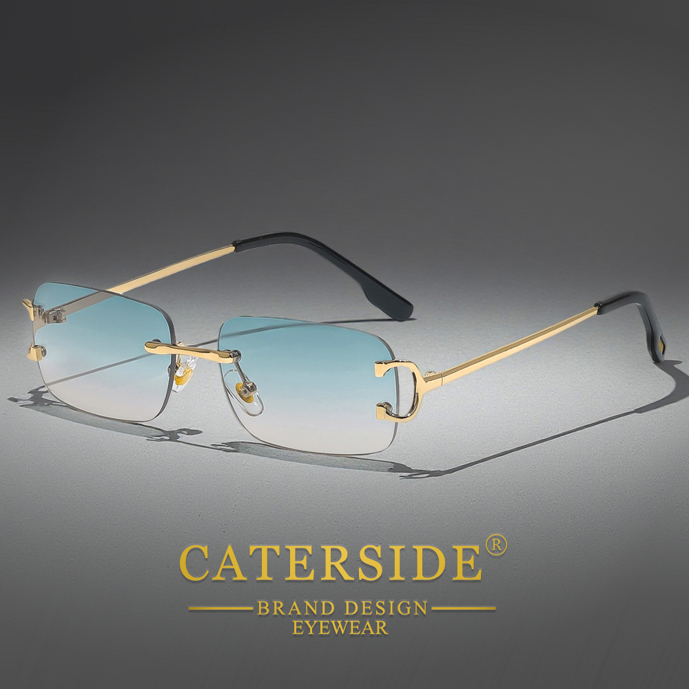 Gafas de Sol CATERSIDE para Hombre, Montura Pequeña Sin Aro, Diseño de Marca, Metal, Moda, Gafas de Sol para Mujer, Decoración, Protección UV400