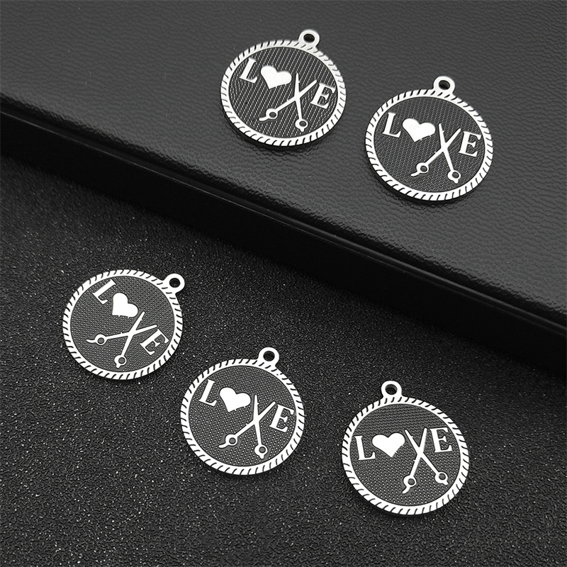 5PCS Love Heart Scissor For Hairdresser Career Charm Stainless Steel Pendants Jewelry Making Necklace Bracelet DIY Handmade