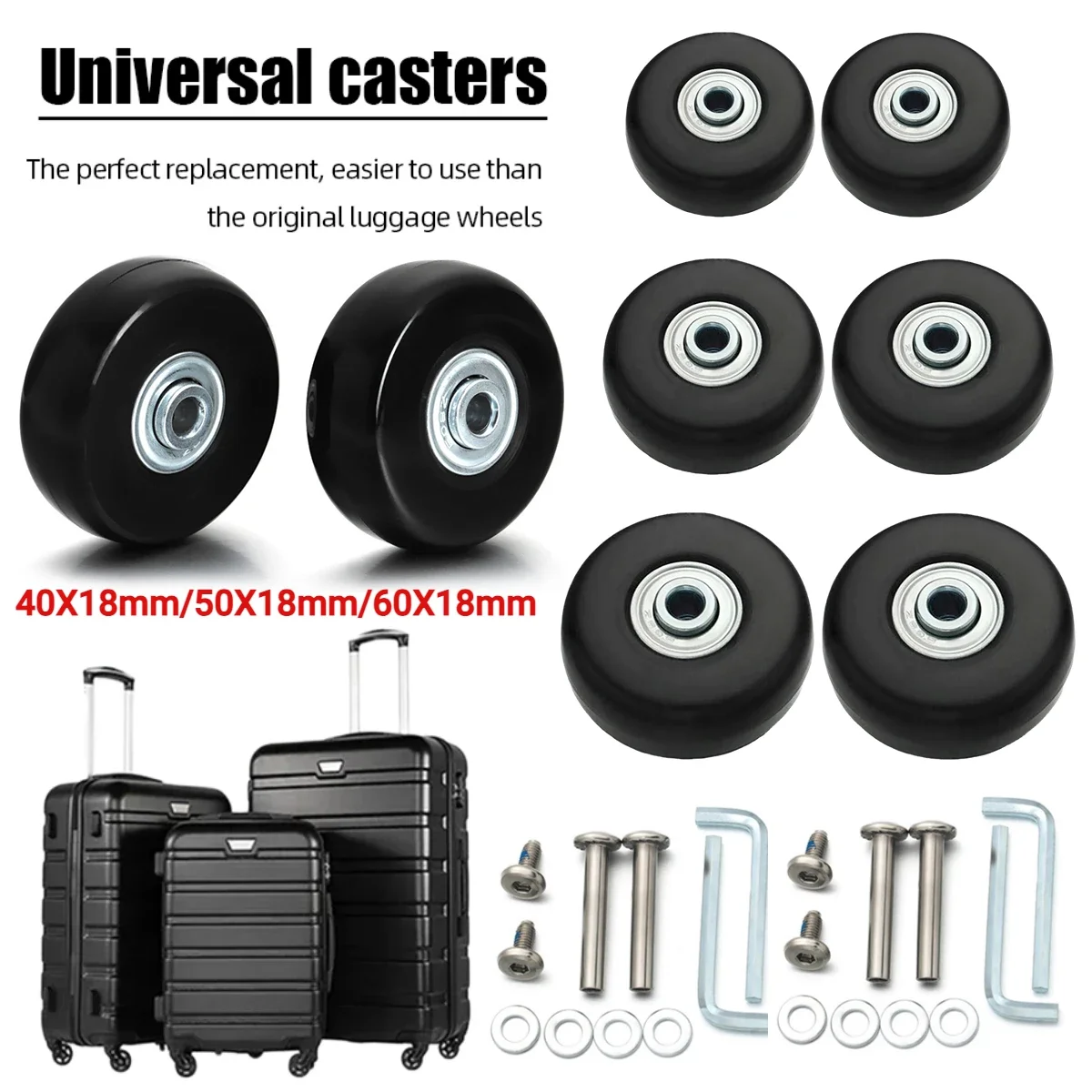 Rodízios de reparo silencioso substituição universal durável viagem bagagem roda mala peças eixos deslizantes resistente ao desgaste flexível
