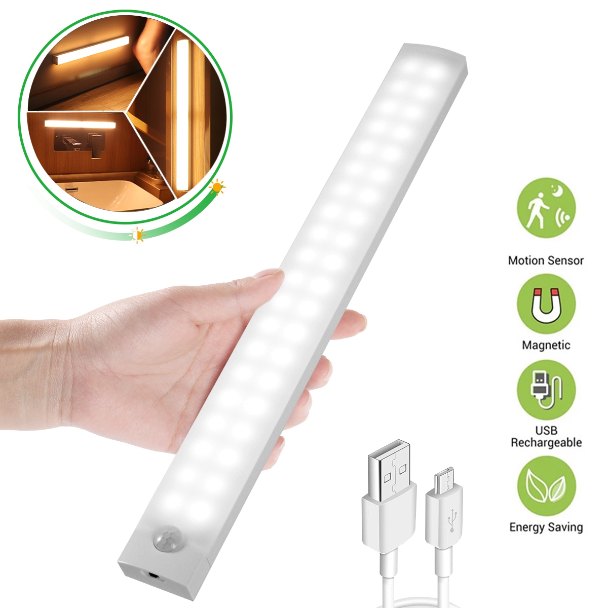 Luz LED nocturna inalámbrica con Sensor de movimiento, lámpara de noche para armario, cocina, dormitorio, Detector, luz de fondo para escalera y armario