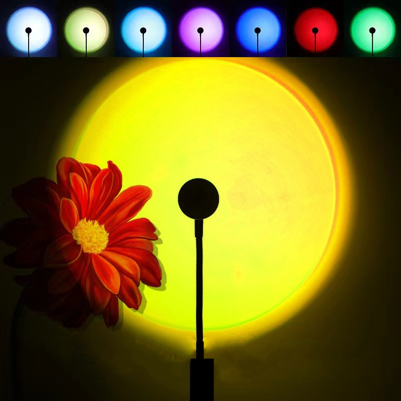 Lámpara LED USB de puesta de sol, proyector de luz nocturna de neón de arcoíris, decoración del hogar, luz de ambiente para dormitorio, pared de salón, regalo, fotografía