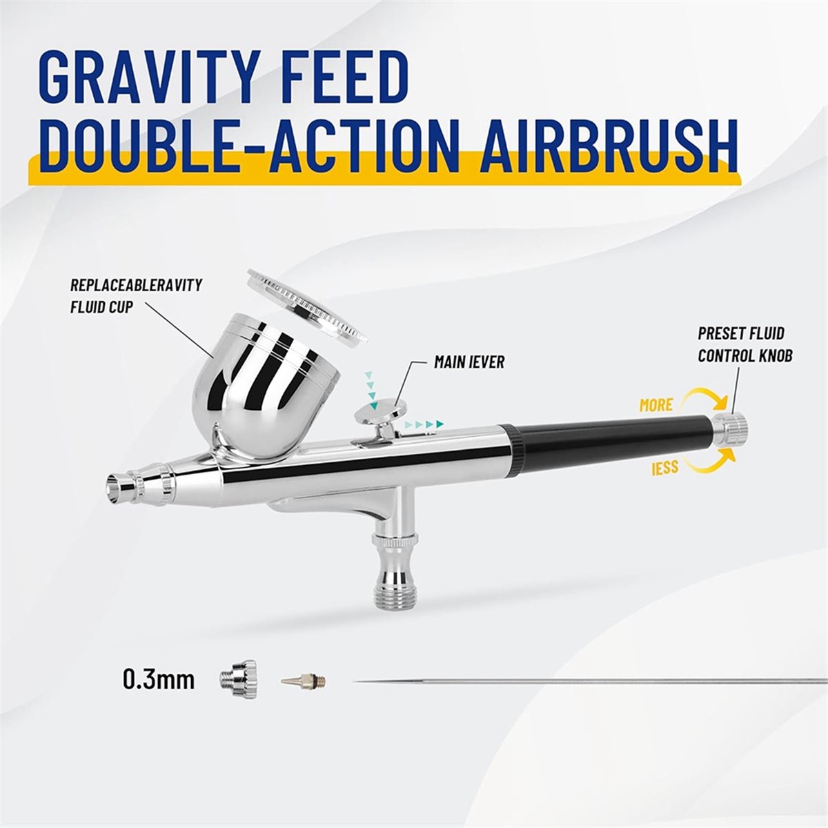 Professionele dubbelwerkende airbrush HD-130 gemonteerde 0,3 mm mondstukken en naalden voor taartdecoratie, schilderen, tatoeage