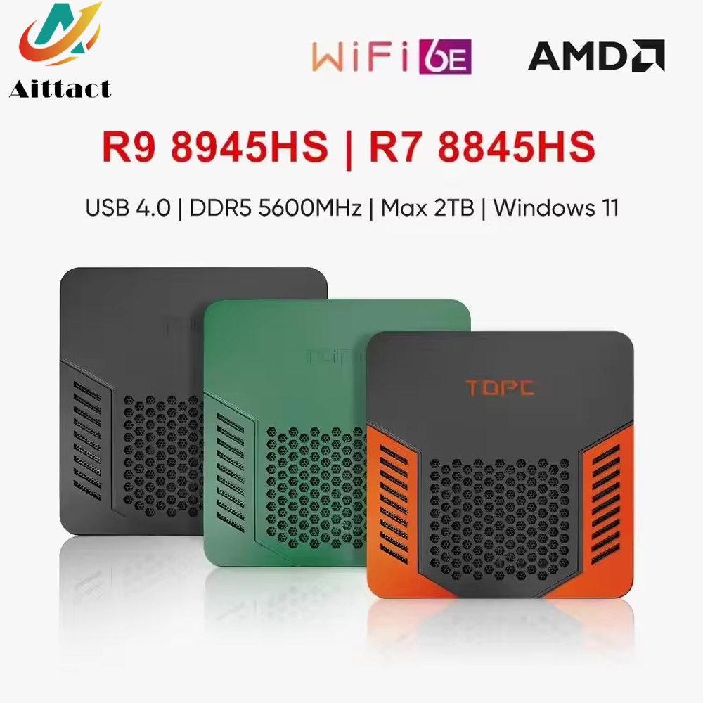 Карманный мини-ПК Aittact Gamer TOPC AMD Ryzen 9 8945HS R7 8845HS 2xDDR5 USB4.0 NVMe 2 LAN Windows 11 Игровой компьютер WiFi6E BT5.3