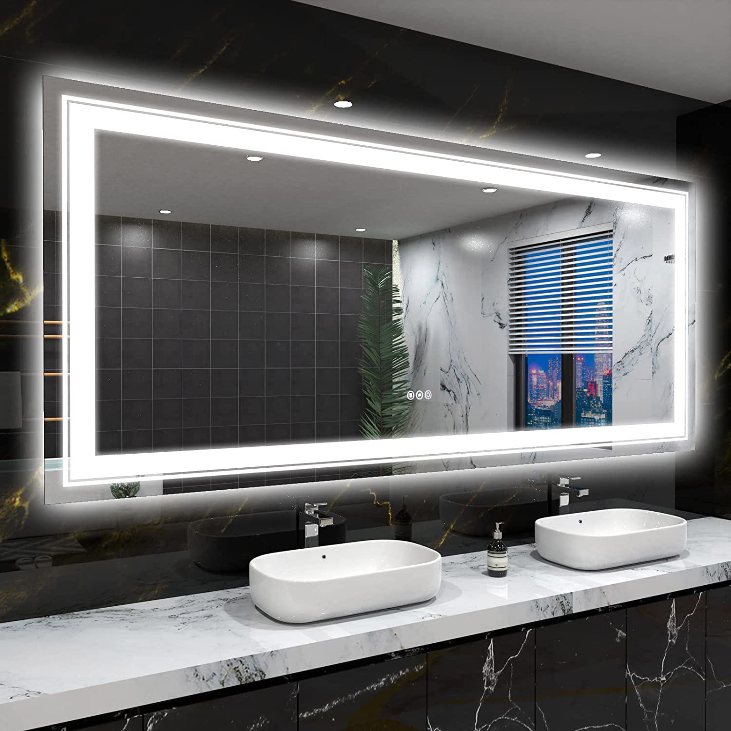 Rétroviseur LED avec lumières anti-buée, rétroéclairage à intensité variable, rétroéclairage avant, mémoire de miroir de courtoisie éclairée, 48 "x 24"