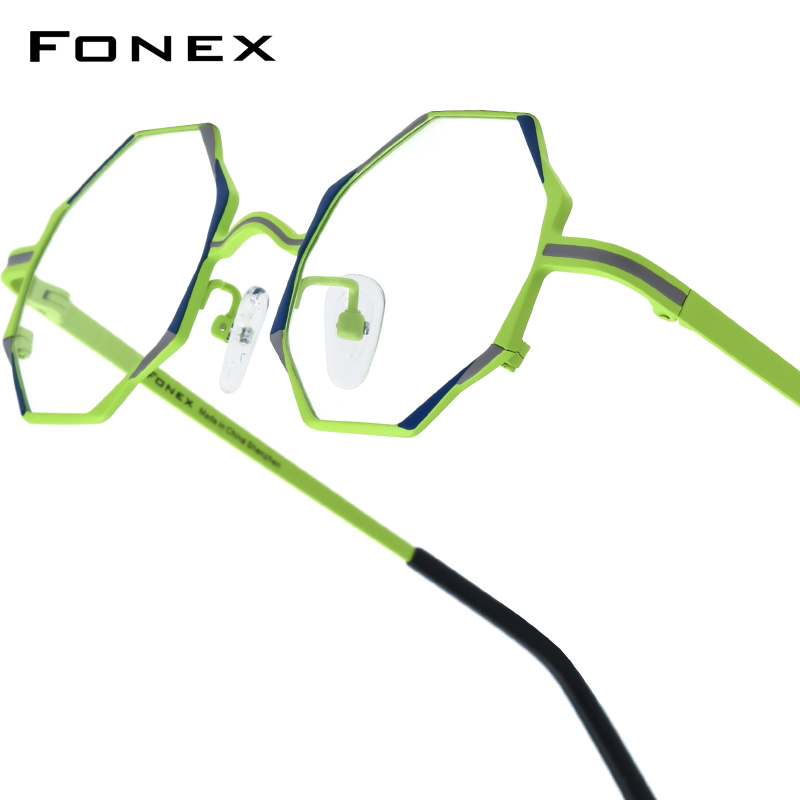 FONEX kacamata Titanium murni wanita, kacamata bulat poligon Retro desain merek ultra ringan Vintage Jepang 85849