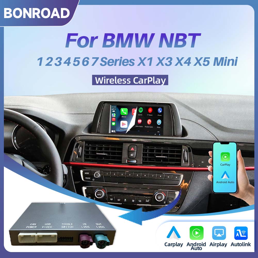 BONROAD Draadloze CarPlay Android Auto Module voor BMW NBT 1 2 3 4 5 6 7 Serie X1 X3 X4 X5 X6 MINI F20 F21 F30 F31 F34 F32 F33 F36 F10 Met Bluetooth Mirrorlink Navigatie
