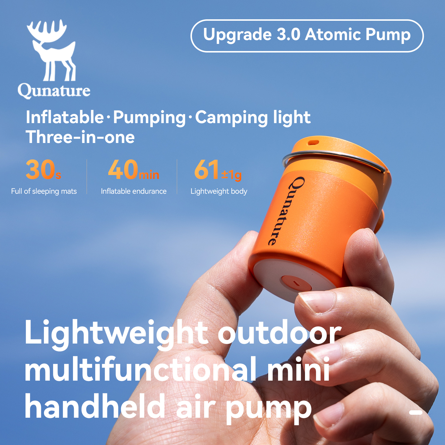 Qunature bomba de ar inflável leve bombeamento luz de acampamento tipo-c carregamento mini bomba infladora portátil ao ar livre