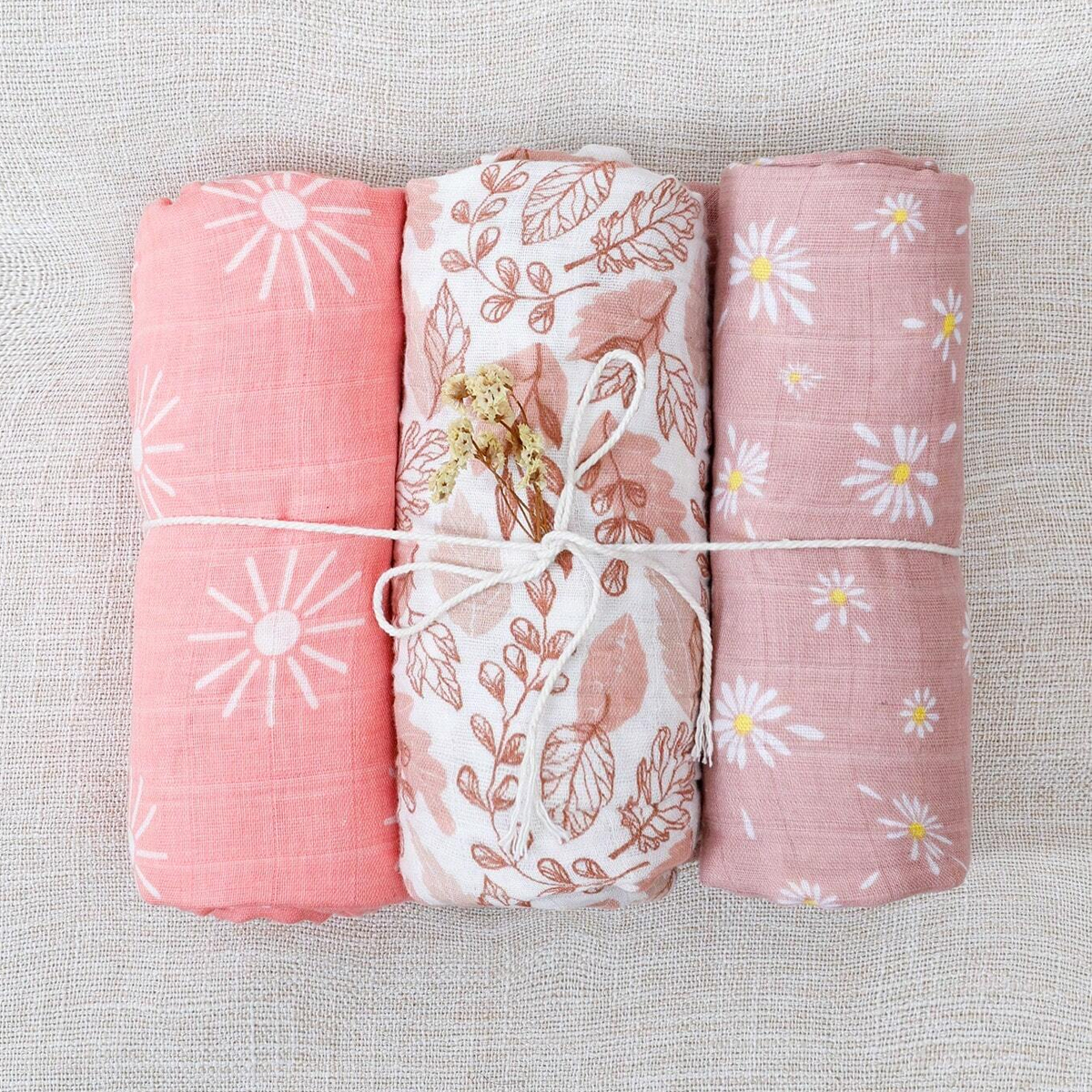 Elinfant 3 ชิ้น 100% Cotton Muslin Swaddle ผ้าห่ม, รถเข็นเด็กพยาบาล, ผ้านวมนอนเด็กสําหรับฤดูร้อน