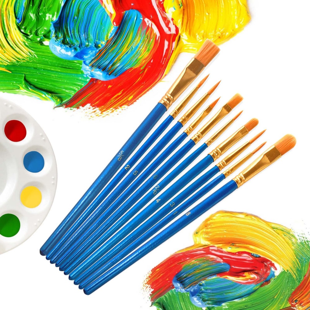 Conjunto de 10 Pincéis de Pintura Multicoloridos, Pincéis de Nylon para Óleo, Aquarela e Acrílico, Ótimo Presente para Pintura em Tela, Pedras e Arte em Unhas