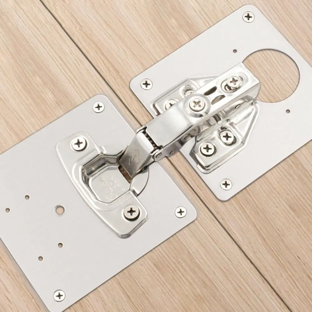 Stainless Steel Kitchen Cabinet Hinge Repair Plate with 4 Screws Easy to install Furniture Drawer Hinge Fixing Plate Silver