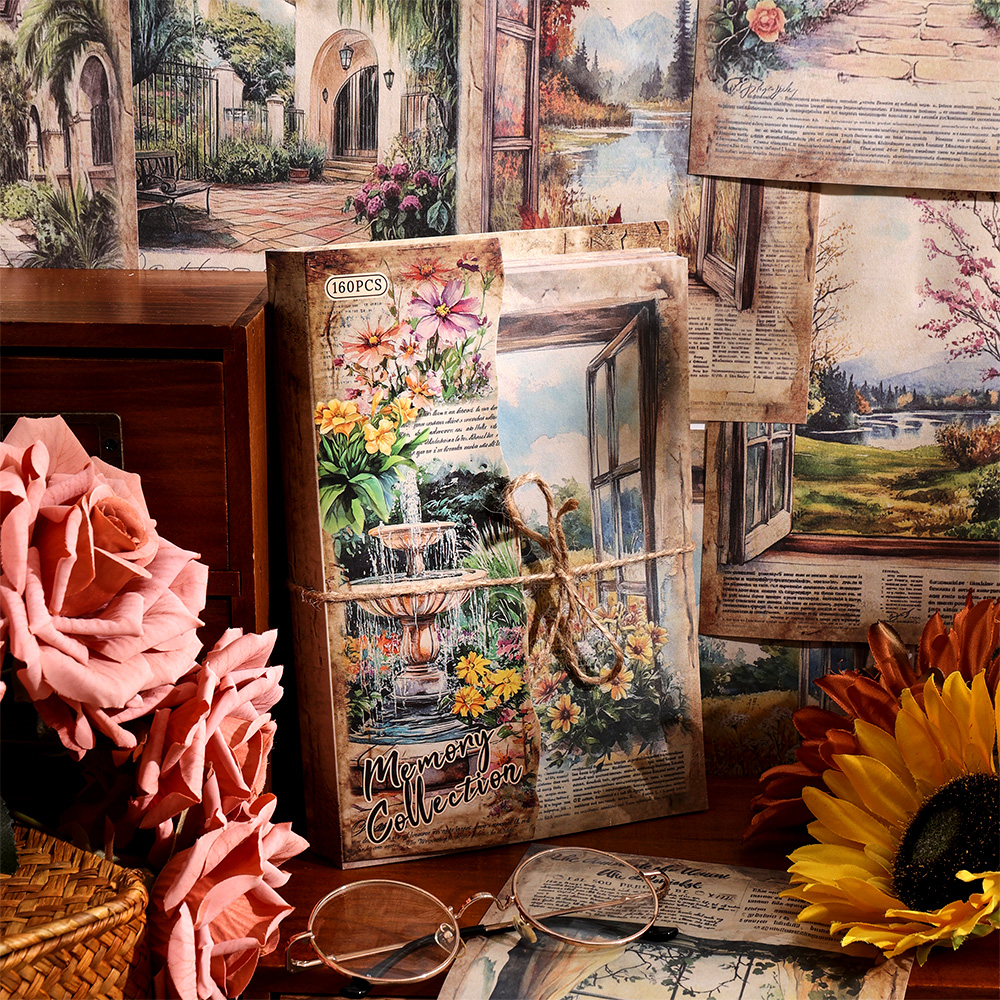 160 arkuszy Vintage papier do scrapbookingu Naturalny krajobraz Nieklejący się gruby papier 160 wzorów Idealny do tworzenia dzienników