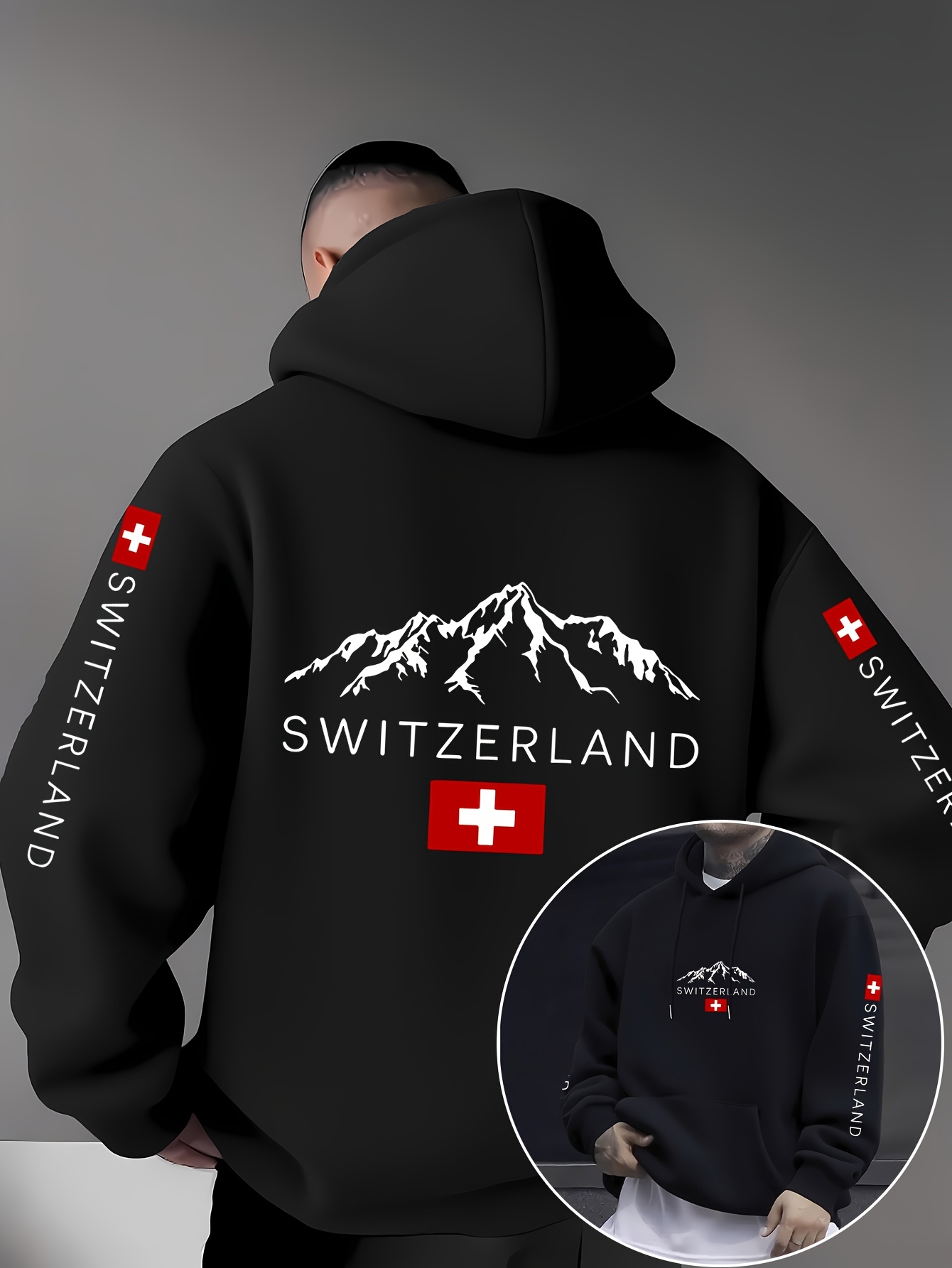Felpa con Cappuccio Stampa Montagna Svizzera per Uomo e Donna, Sportiva, Casual, Hip-hop, Jersey da Corsa, Autunno Inverno