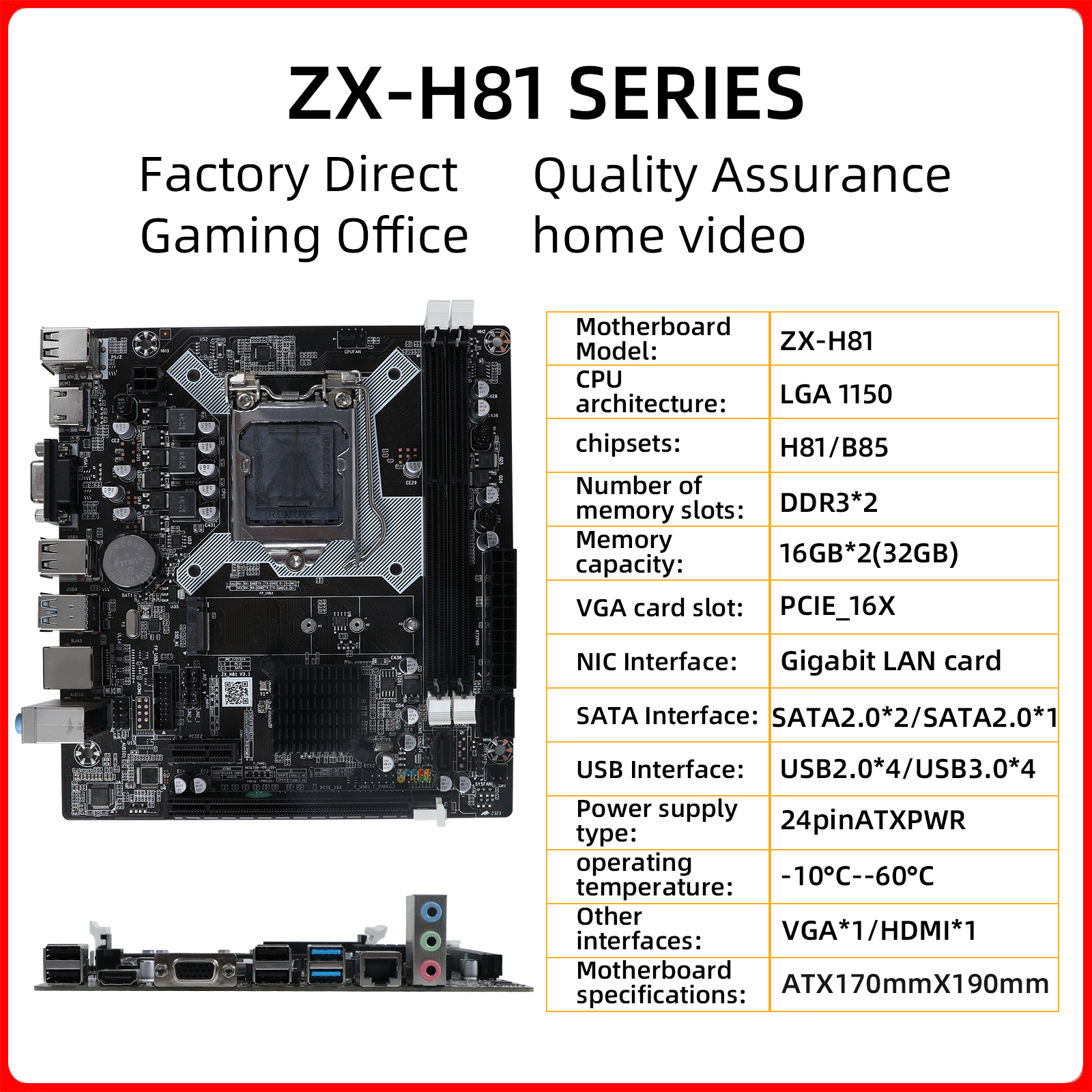 ZX-H81 Motherboard LGA 1150, unterstützt i3 i5 Prozessor DDR3 RAM H81 Mainboard