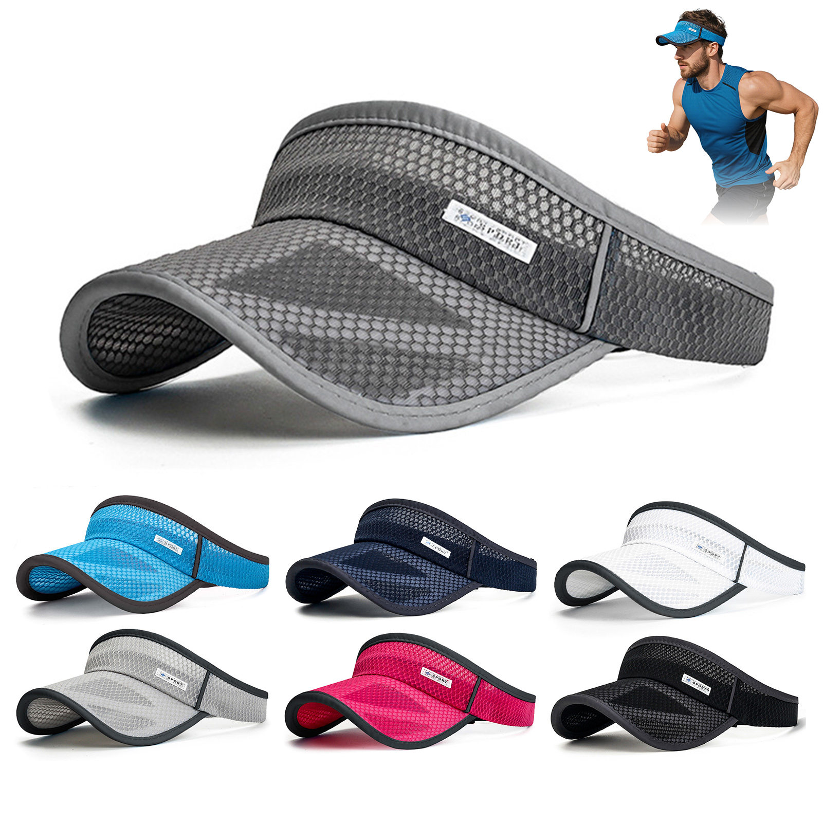 Visor de Sol em Malha Respirável para Homens e Mulheres - Chapéu Esportivo de Secagem Rápida para Corrida, Golfe e Tênis