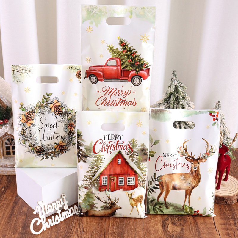 10/20/50pcs Christmas Candy Bags Rustic Xmas Tree Wreath Elk Truck Gifts Packaging Bag Winter Holiday Christmas Decorations 2025