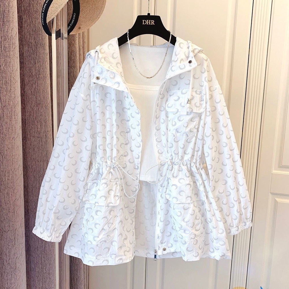 Koreaanse Stijl Chic Maan Print Zon Kleding 2023 Lente Zomer Vrouwen Vest Jas Hooded Rits Windjack Vrouwelijke Top