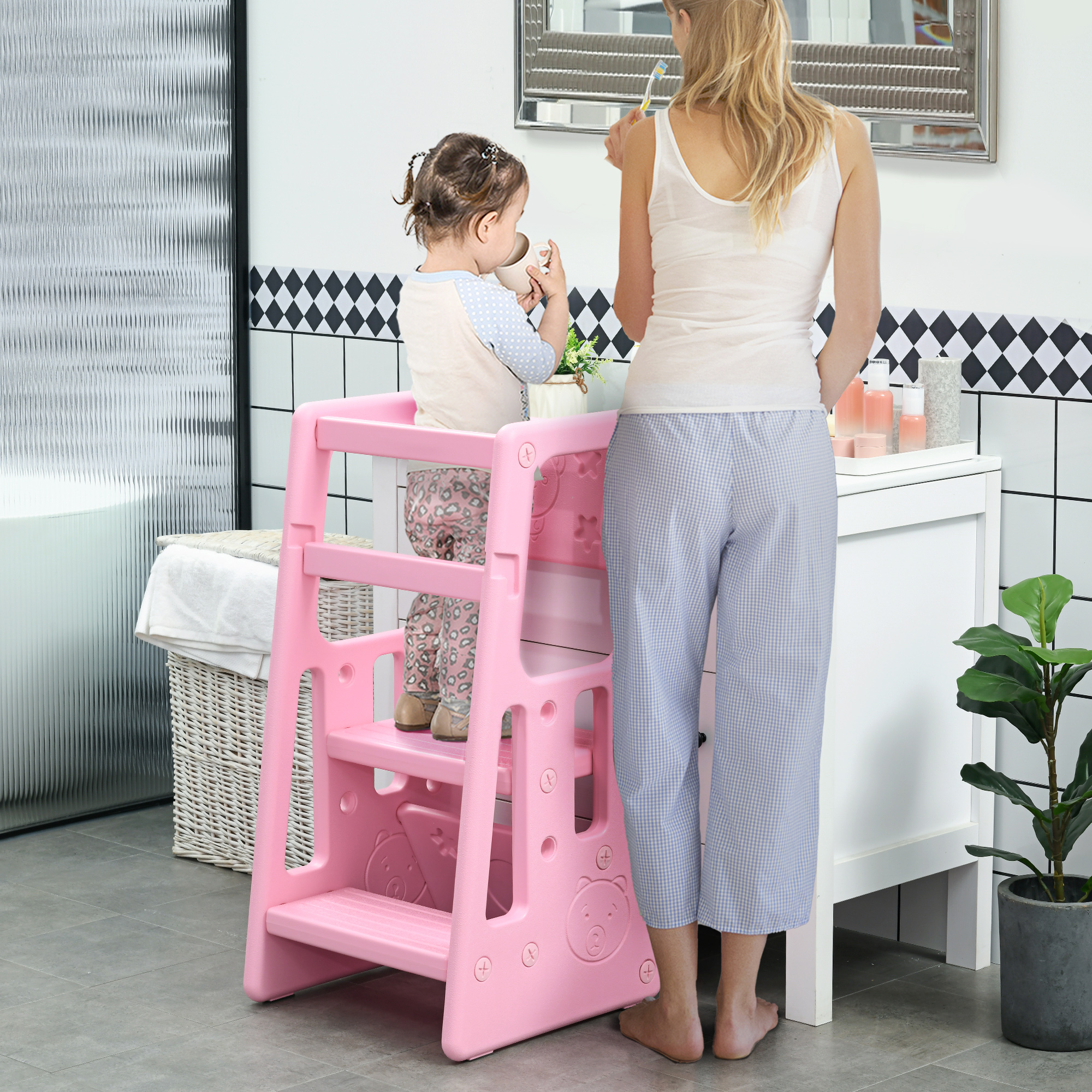 Homcom Leren Toren Voor Kinderen Met Verstelbare Hoogte 47X47X90 Cm Roze