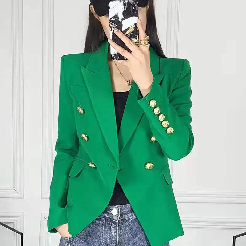 S-XXL colore arcobaleno moda classico solido doppia fila bottone oro manica lunga Slim Fit temperamento pendolare Casual donna Blazer