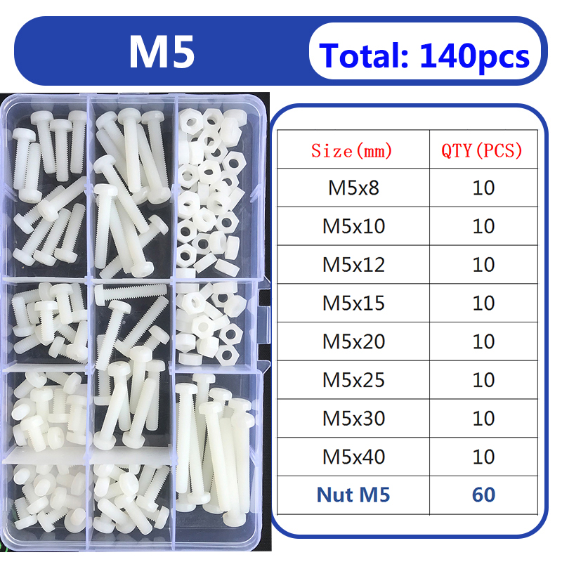 M2 M2.5 M3 M4 M5 Wit Nylon Schroef Moer Wasmachine Set Nylon Plastic Phillips Geïsoleerde Verzonken Pan Kop Kruis Ronde Schroefbout