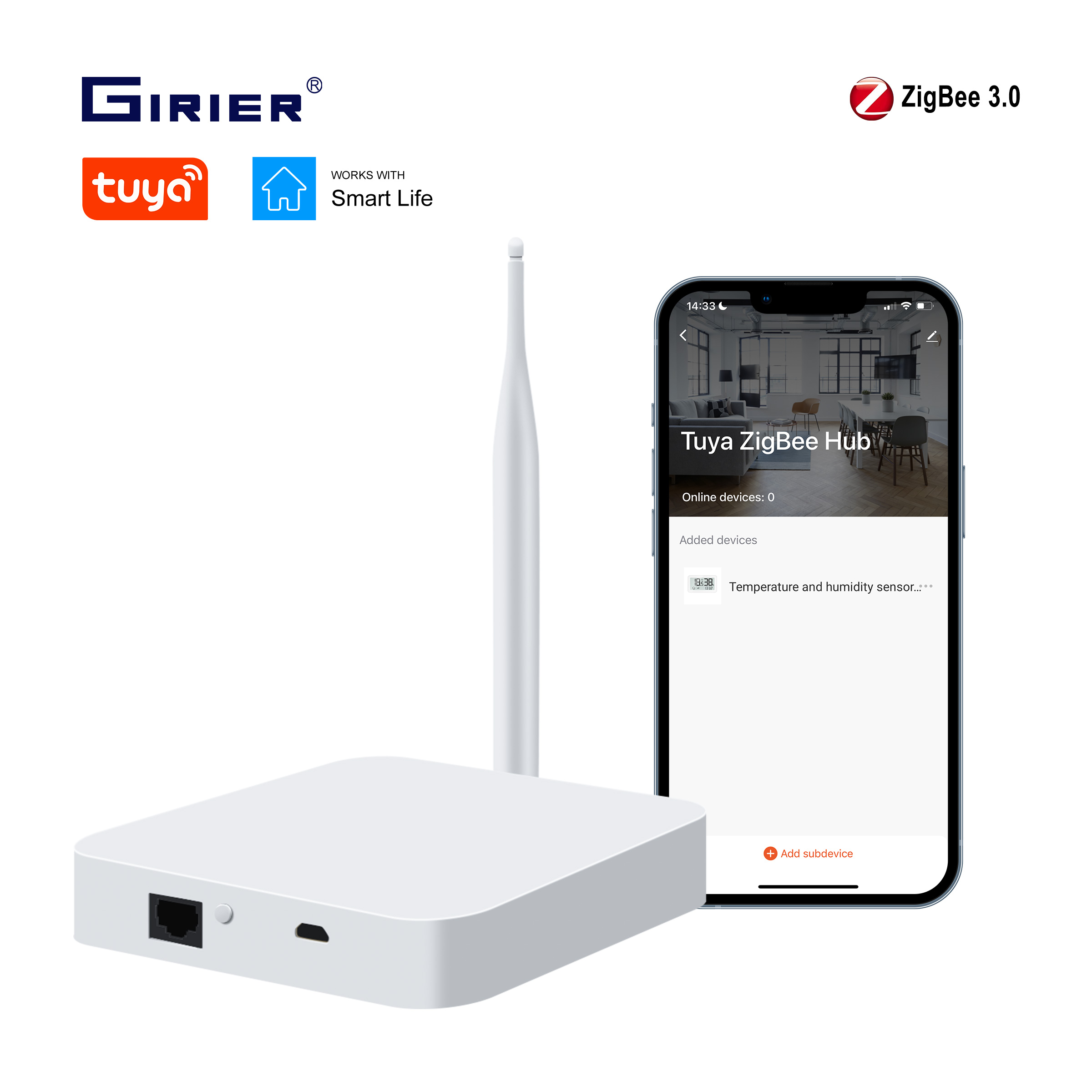 GIRIER Tuya ZigBee ゲートウェイ ハブ アンテナ付き スマート ゲートウェイ ブリッジ ホーム オートメーション用有線メッシュ ハブ Alexa Hey Google と連携