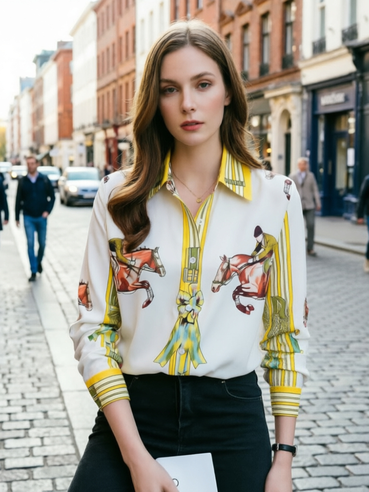 ฤดูใบไม้ผลิใหม่ผู้หญิงเสื้อแฟชั่นสุภาพสตรีพิมพ์เสื้อแขนยาว Blusas Mujer