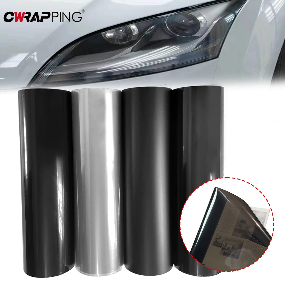 30*200 ซม.ไฟหน้ารถ Tint หมอกไฟท้ายควันสีดําไวนิลสติกเกอร์ฟิล์มกันน้ําสําหรับไฟหน้ารถอุปกรณ์เสริม