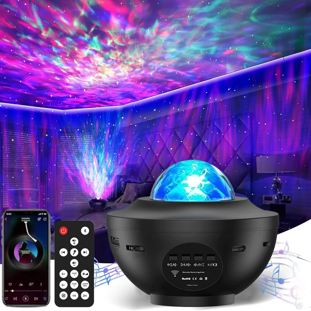 Nuovo LED Starry Galaxy Proiettore Luce notturna Regalo per bambini Lettore musicale Bluetooth USB Star NightLight Proiettore colorato Lampada da notte