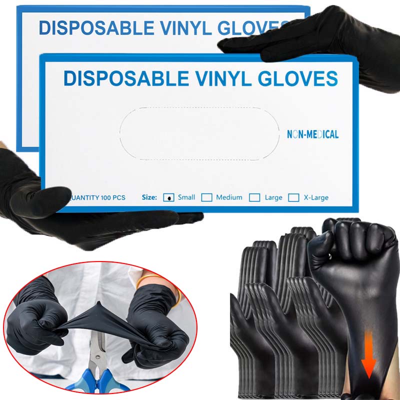 Luvas descartáveis de nitrilo preto de pvc, sem látex à prova d'água, para reparo de carro, alimentos seguros, tingimento de cabelo, luvas de trabalho