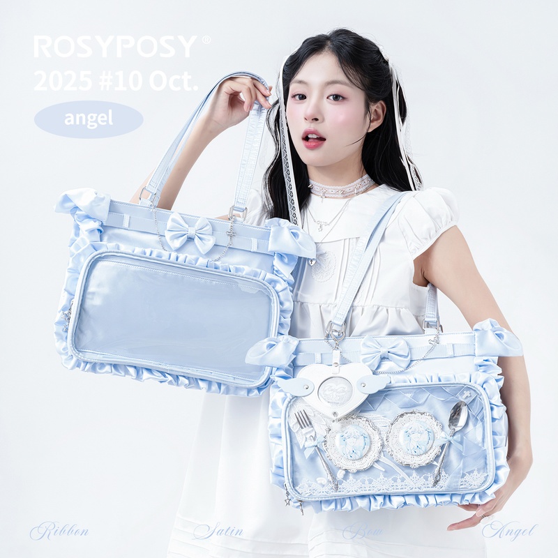 ROSYPOSY Angel Ita Bag – inclusief gratis kruisketting. Poppenzakje met grote capaciteit en fluttermouwen, verzameltas met lint getrimd!