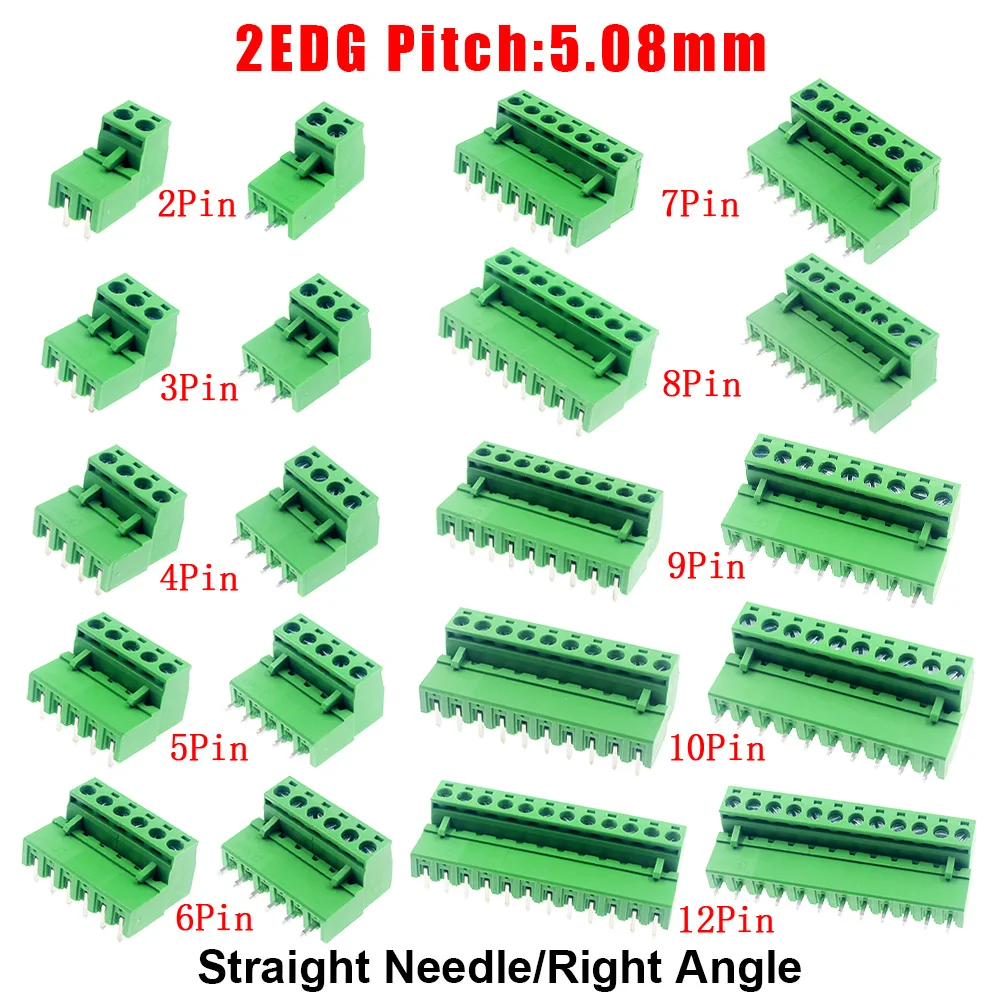 10/5 pasang Pitch 5.08mm konektor blok Terminal 2EDG 5.08mm 2-12 Pin Pcb sekrup konektor Terminal blok 2EDG soket tersegel