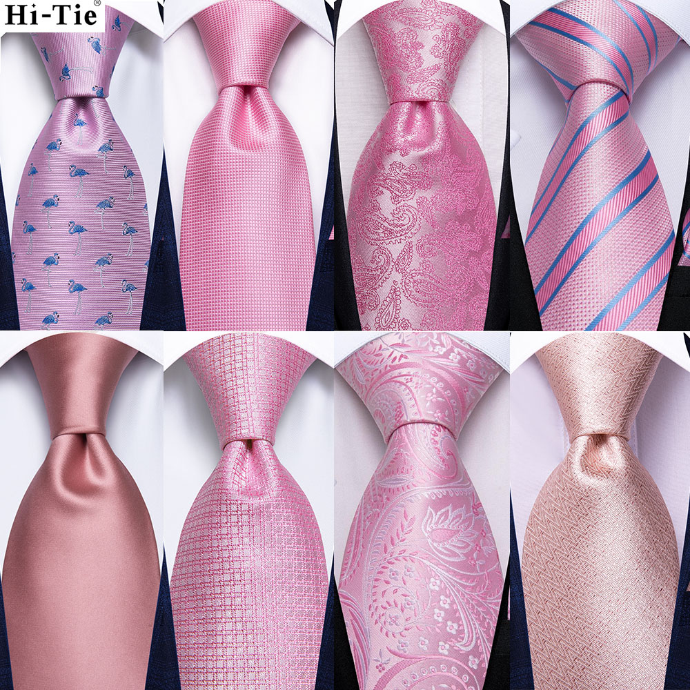 Hi-Tie Rose Perzik Roze Effen Paisley Heren Zijden Bruiloft Stropdas Fashion Design Stropdas Voor Mannen Kwaliteit Hanky Manchetknopen Business Party